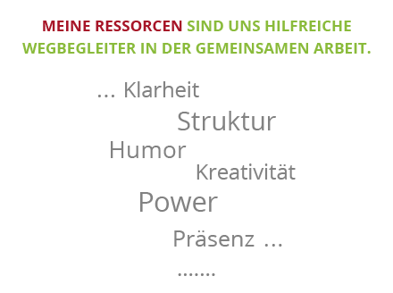 Meine Ressourcen: Klarheit, Struktur, Humor, Kreativität, Power und Präsenz